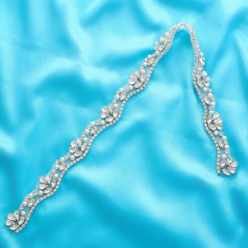 Garment Applique Crystal Handmade Wide Bridal Wedding Dresses Beaded Pearl Accessories Rhinestone Silver Gold Wholesale S159