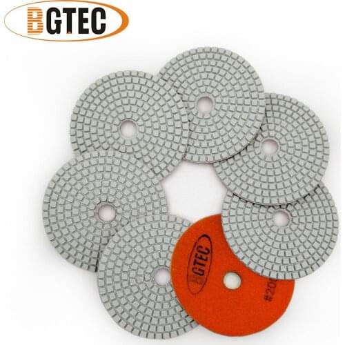 BGTEC 4inch 7pcs #200 wet diamond flexible polishing pads 100mm sanding disc for granite, marble, ceramic