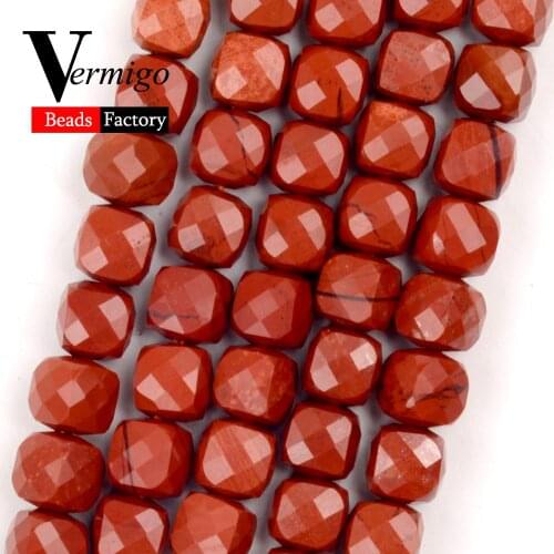 Natural Stone Beads 5mm Faceted Red Jaspers Gemstones Square Beads for Needlework Jewelry Making Diy Bracelet Accessories
