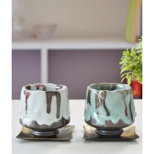 Pure handmade tea cup large size ceramic Chinese Kungfu tea set single cup retro Japanese style rough pottery master teacup 2pcs