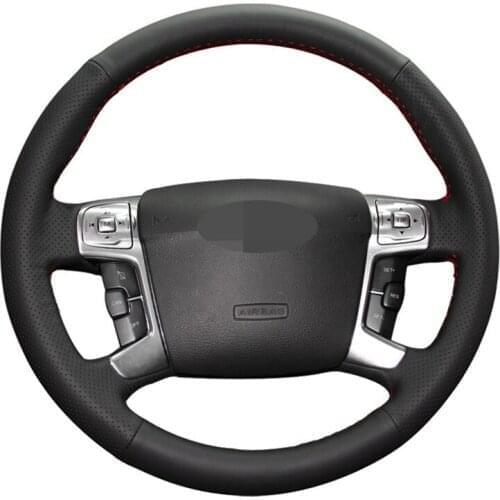 Car Steering Wheel Cover Soft Hand-Stitched Black Genuine Leather For Ford Mondeo Galaxy S-Max 2006 2007 2008 2009-2014 2015