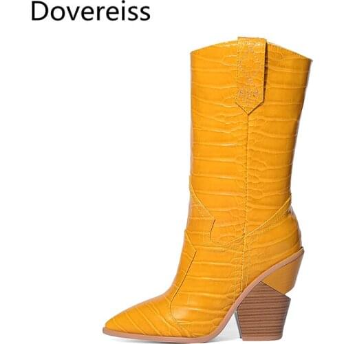 Dovereiss Fashion Womens Shoes Winter new Elegant yellow Strange style heels Concise Mature brown Strange style heels 34-46