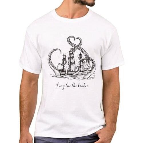 TEEHUB Hipster Octopus Ship Men T-Shirt Funny Kraken Attacking Printed T Shirts Short Sleeve Tshirts Cool Tee