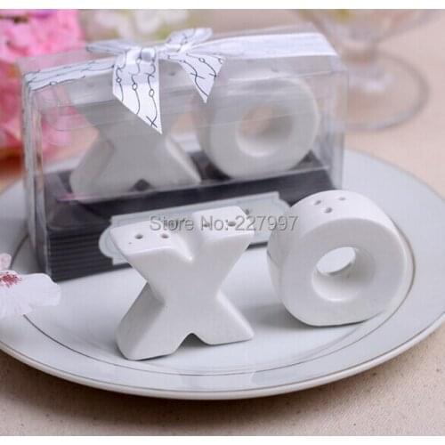 Ceramic XO hugs and kisses salt and pepper shakers wedding favors bridal shower gifts