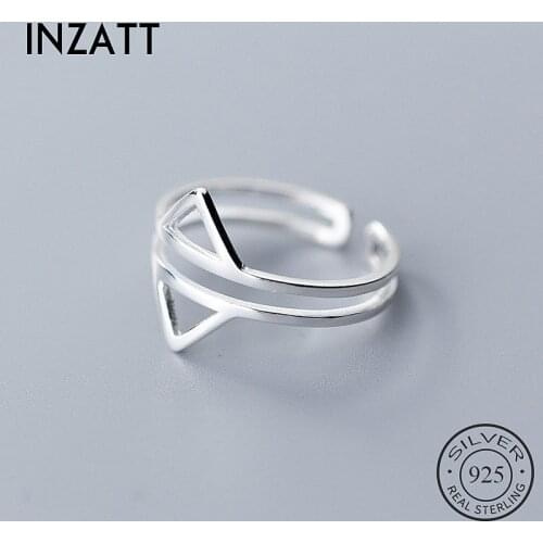 INZATT Real 925 Sterling Silver Geometric Line Triangle Opening Ring For Women Hollow Ring Unique Fine Jewelry MInimalist Gift