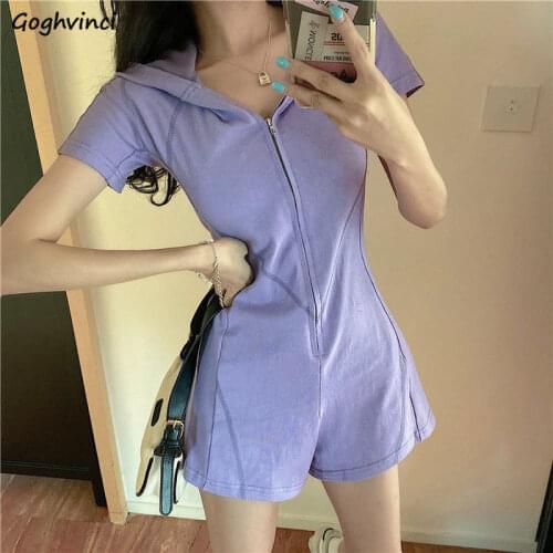 Women Rompers Solid Zipper Wide Leg Harajuku Ulzzang Trendy All-match Leisure Slim High Quality Chic Summer New Female Hot Sale