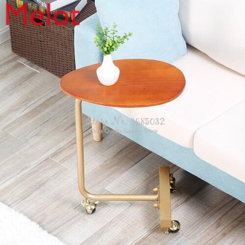 Creative simple oval tea table mobile solid wood wrought iron sofa corner a few lazy bedside reading table