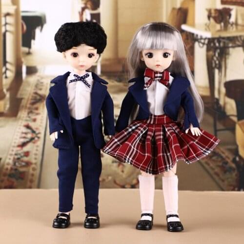 30cm Doll with Uniform College Style Clothes for 1/6 Prince Princess Doll Plaid Skirt DIY Play House Toys for Boys Girls Gifts