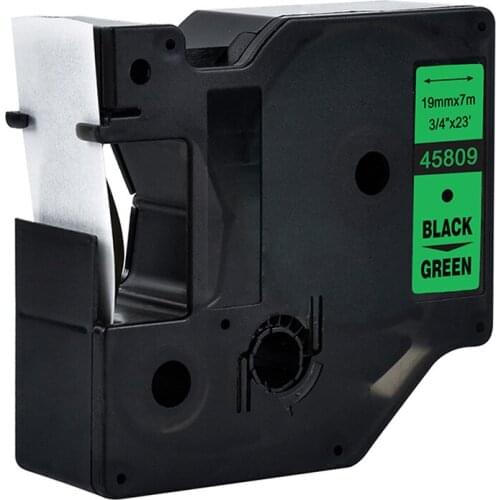 Labelzone 45809 compatible Dymo D1 19mm label printers black on green 3/4'' W x 23' L (19mm*7m) D1 45809 for dymo label makers