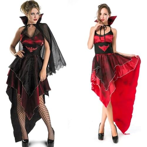Halloween Zombie Masquerade Costumes Evil Vampire Queen Cosplay Black Gauze Irregular Ghost Bride Dress Vampire Bat Costume