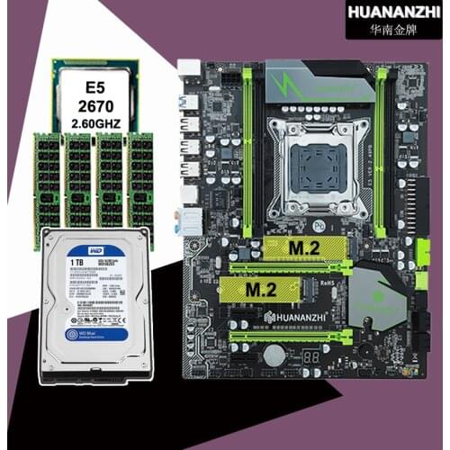Hot sell brand HUANAN ZHI X79 LGA2011 motherboard with CPU Xeon E5 2670 C2 2.6GHz RAM 16G(4*4G) DDR3 REG ECC SATA3 7200 1TB HDD