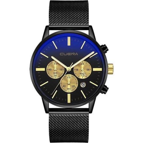 Fashion Men Three Sub-dials Date Display Mesh Band Quartz Analog Wrist Watches