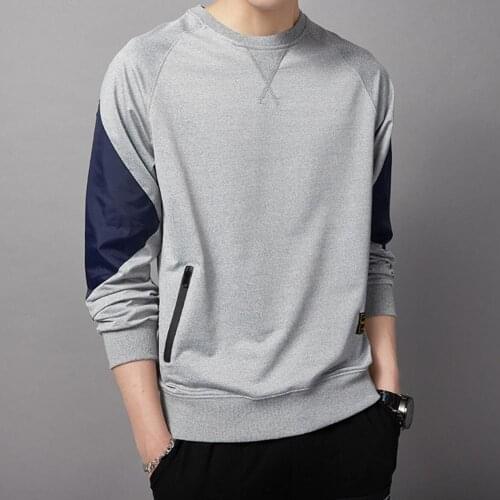 2020 autumn winter Men Casual Long Sleeve Patchwork O Neck Zip Pocket Loose Sweatshirt Top