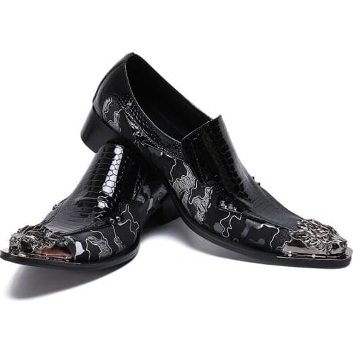 Claquette Men Shoes Fashion Slip On Mens Shoes Genuine Leather Printed Designer Party Wedding Shoes Men Size 47 Steel Toe Shoes