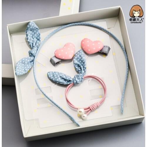 Korean Style Rabbit Ears Hairpins/Hairbands Hair Band Combination Set Childrens Ornaments Hair Accessories Headdress