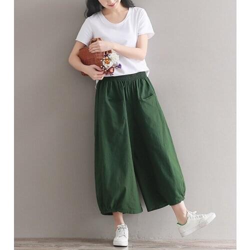 Newest cotton linen women pants straight width leg casual trousers women long pants popular design oversea hot sell plus size