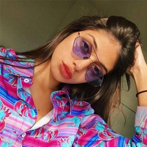 Fashion Sunglasses Women Brand Designer Small Frame Polygon Clear Lens Sunglasses Men Vintage Sun Glasses Hexagon Metal Frame