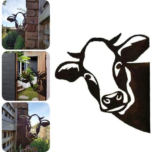 Peeping Cow Decoration Metal Artwork Outdoor Indoor Patio Hanging Ornaments Art Sculpture Garden Statue Easter Spring Decoration