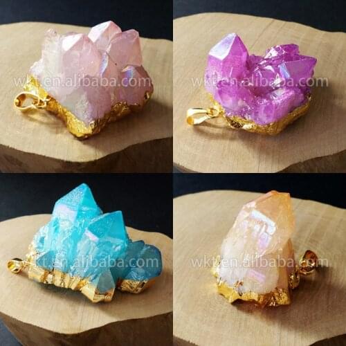 WT-P638 Charming gold pendant wholesale natural aura cluster crystal with mixed color crystal small cluster pendant for necklace