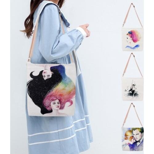 Casual Canvas Shoulder Bag 2021 Watercolor Illustration Art Women Messanger Bag Crossbody Handbags Totes Girls School Satchels