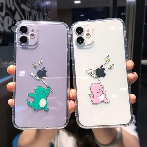 Cute Cartoon Dinosaur Shockproof Phone Case For iPhone 12 11 Pro Max X XR XS Max 8 7 Plus 12Mini Soft Silicone Transparent Cover