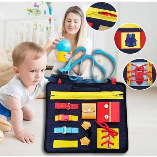 32*28cm Toddlers Busy Felt Board Baby Toys Montessori Basic Skills Activity Board Educational Toy For Toddler