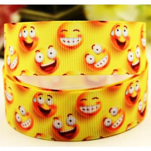 22mm 25mm 38mm 75mm Smiley face cartoon printed Grosgrain Ribbon party decoration 10 Yards X-04577