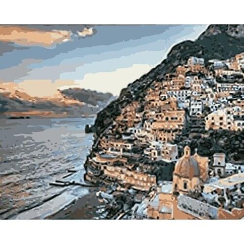 ROYALDREAM Town view Abstract Painting Diy Digital Painting By Numbers Modern Wall Art Picture For Home Wall Artwork