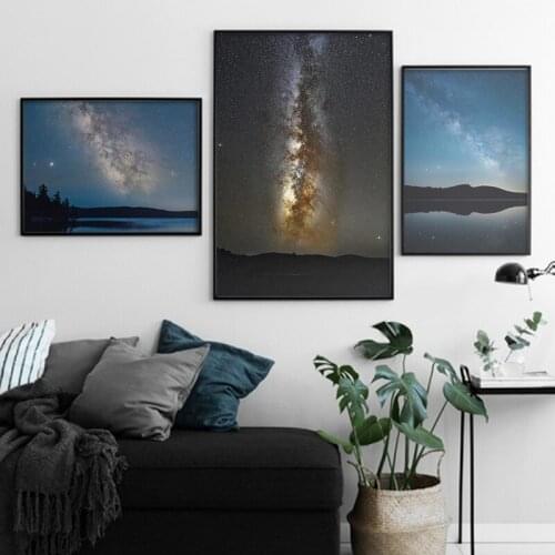 Scandinavian Starry Sky Scenery Mountain Lake Canvas Painting Nordic Poster Print Wall Art Picture Modern For Living Room Decor