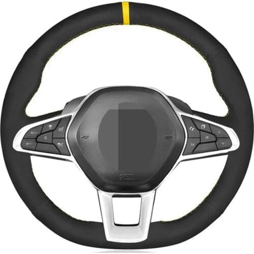 DIY Car Steering Wheel Cover Hand-Stitched Non-Slip Black Suede For Renault Clio 5 (V) 2019-2020 Zoe 2019-2020 Captur Parts