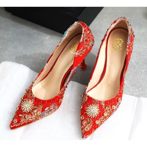 Wedding Shoes Bridal Shoes 2020 New Red Rhinestone Womens Pregnant Chinese Traditional Wedding Dress High Heels