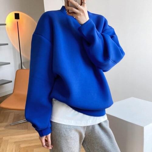 2021 Autumn New Space Cotton Women Sweatshirts Round Collar Long Sleeve Loose Woman Pullovers Solid Color Casual Tops Outwear