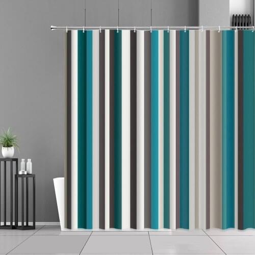 Blue Striped Bathroom Shower Curtain Geometric Wave Stripe Pattern Modern Nordic Home Decor Waterproof Curtains With Hooks Set