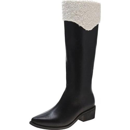 Womens shoes new style versatile thick heel plus velvet rider boots soft soles comfortable non-slip warm long boots