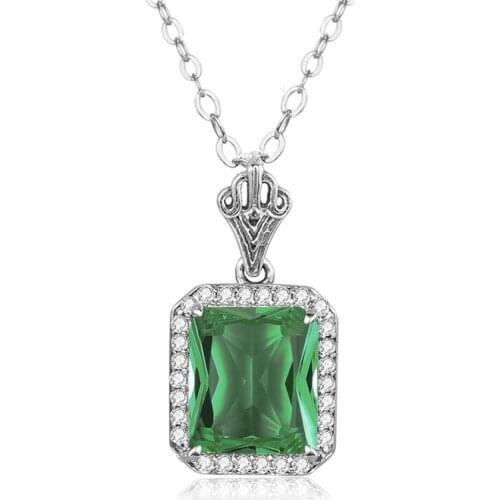 Szjinao Green Emerald Pendant Necklaces For Women With Diamonds 925 Silver Jewelry Gemstone Boho Berloque Esmeralda Pendentif