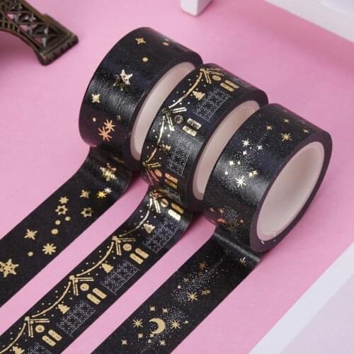 1 Pc Black Moon Stars Paper Masking Tapes Sticky Adhesive Sticker Decorative Washi Tape 1.5cm x 5m Wrapping Sticker C26