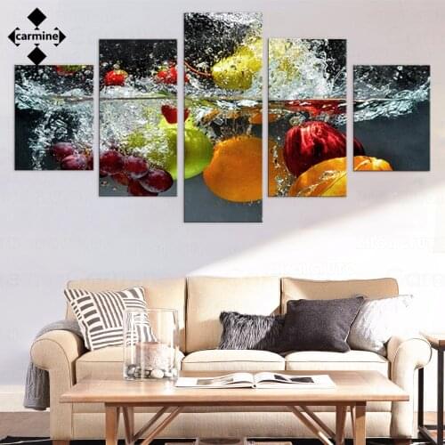 5 Pieces Wall Art Canvas Picture Juicy Fruits Poster and Print Orange Carambola Apple Grape Wall Painting No Frame Hd Printings