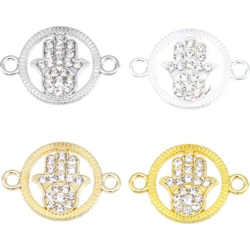 6pcs KC gold / silver plated Fatima Hamsa hand evil spirits blue eye connector suitable for jewelry production found accessories