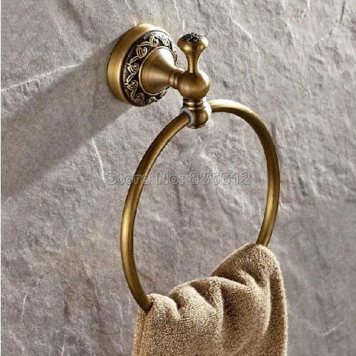 Antique Brass Wall Mounted Bathroom Towel Rings Holder Wba489