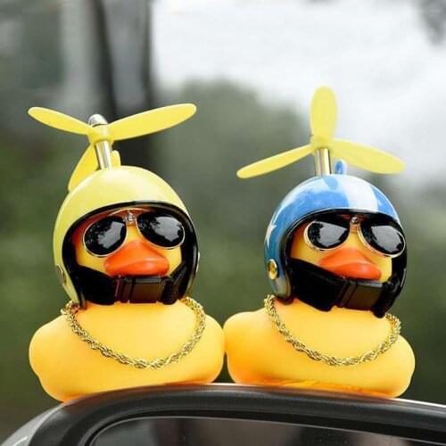 Car Accessories Interior Broken Wind Small Yellow Duck with Helmet Airscrew Cute Wind-breaking Duck Cycling Decoration Ornament