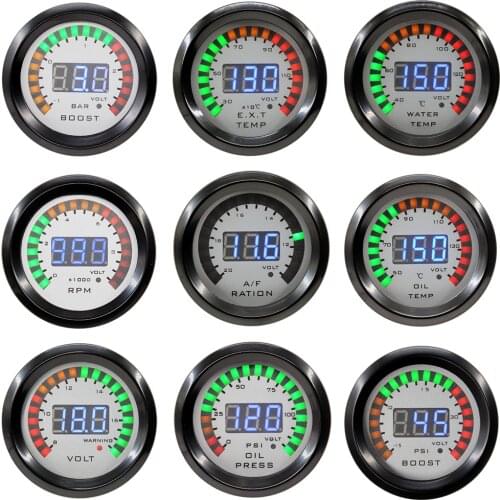 52mm 2 Inch Digital Display LCD Auto Car Modified Meter Water Oil Temperature Boost Pressure Volt Tachometer RPM Air Gauge