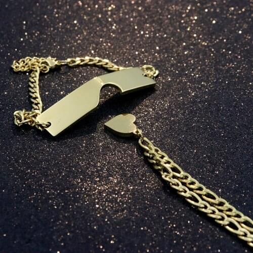 Gold SilverColor Adjustable Heart Charm Crystal Men Chain Stainless Steel Couple Paired Bracelet Women Set Gift Jewelry For Girl