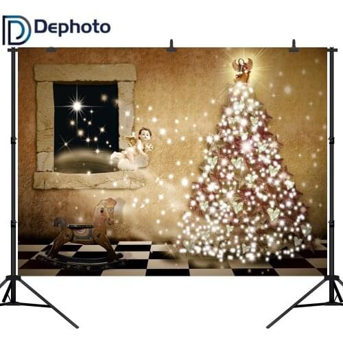 Dephoto Cute angel Trojan toy Christmas tree Decor Photography Backgrounds Customized Photographic Backdrops For Photo Studio