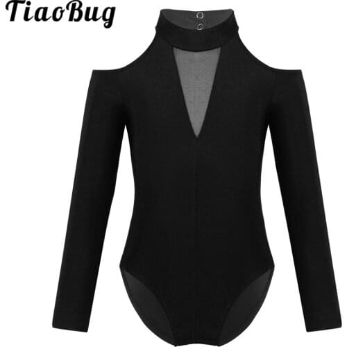 Girls Kids Gymnastics Leotards Long Sleeved Mock Neck Dance Gymnastics Uniform One-Piece Unitard Bodysuit