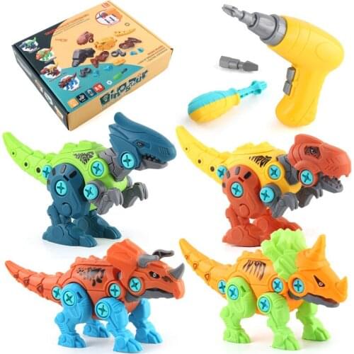 Electric Combination Dinosaur Building Blocks Velociraptor Tyrannosaurus Triceratops KidsToy Boy Nut Disassembly Toys for Child