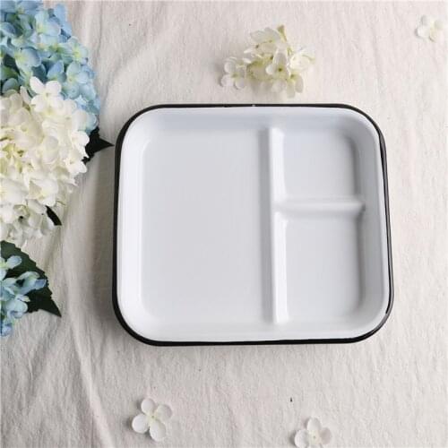 Enamel European Retro Nostalgic Thickened Enamel Compartment Tray Breakfast Plate Western Cuisine Plate Fast Food Plate