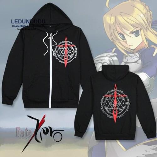 Fate/stay night Cosplay Costumes fate zero Men Fancy Jacket Hoodie Anime Saber Long Sleeve Black Zipper Sweatshirts for Autumn