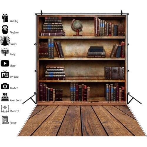 Laeacco Back to School Graduation Backdrops Old Bookshelf Library Baby Portrait Retro Style Photography Backgrounds Photo Studio