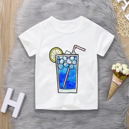 Harajuku Cartoon Girls Tops Printing Drinks Milk Kawaii Kids Tshirt Fashion Boys T Shirts Round Neck Childrens Clothes Baby Tee