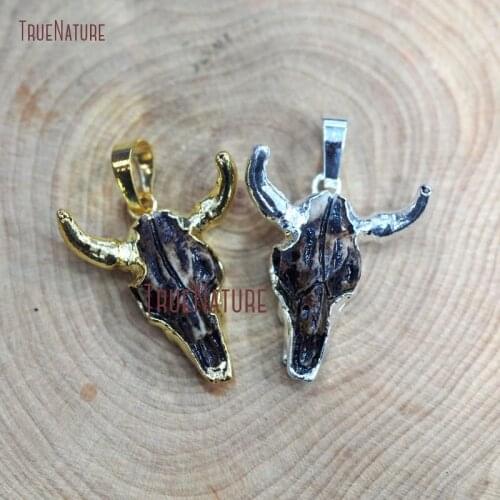 Hot Sale Silver Gold Color Electroplated Fashion Charm Mini Longhorn Indian Pendant Findings For Necklace In 25*22 mm PM8681